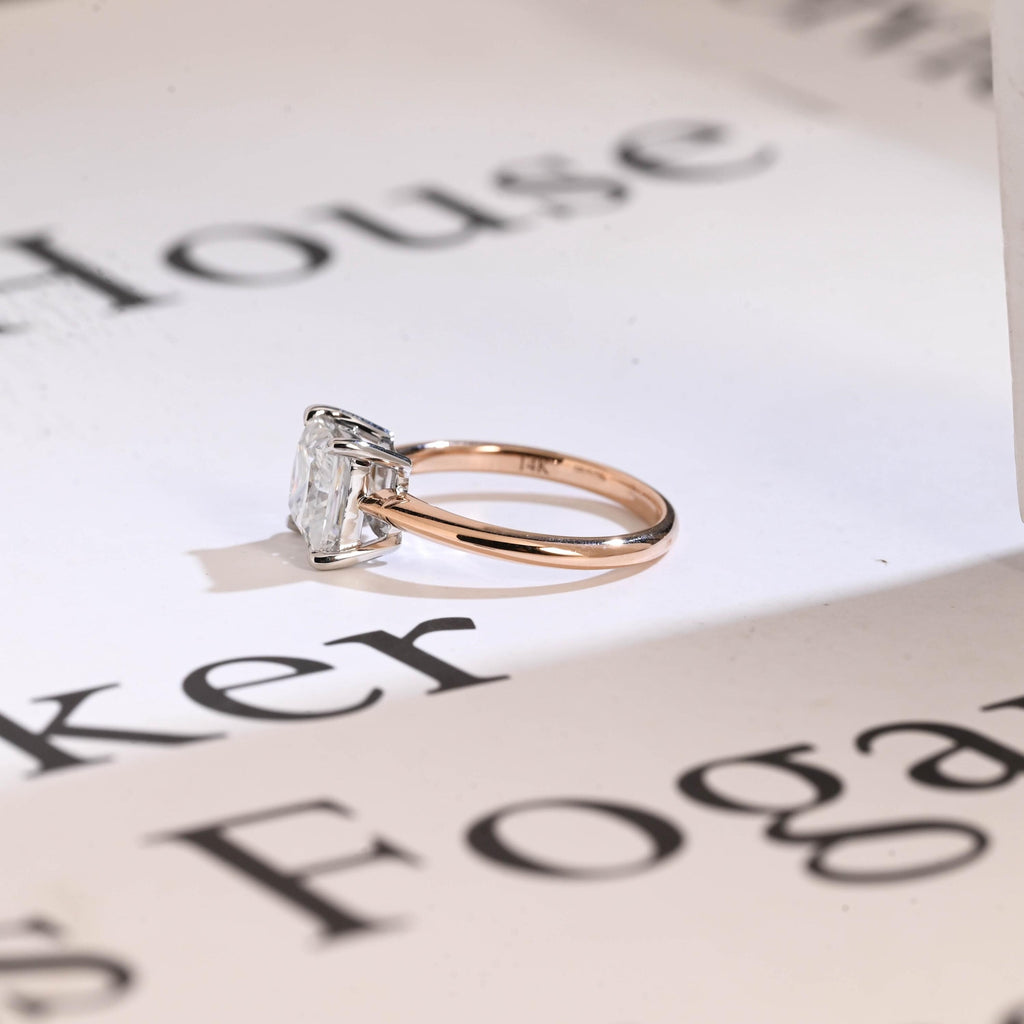 Solid Gold Two Tone Princess Cut Moissanite Engagement Ring, Proposal Ring