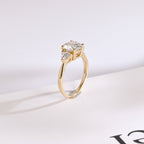 Solid Gold Three Stone Round Cut Moissanite Engagement Ring with Trillion Accent