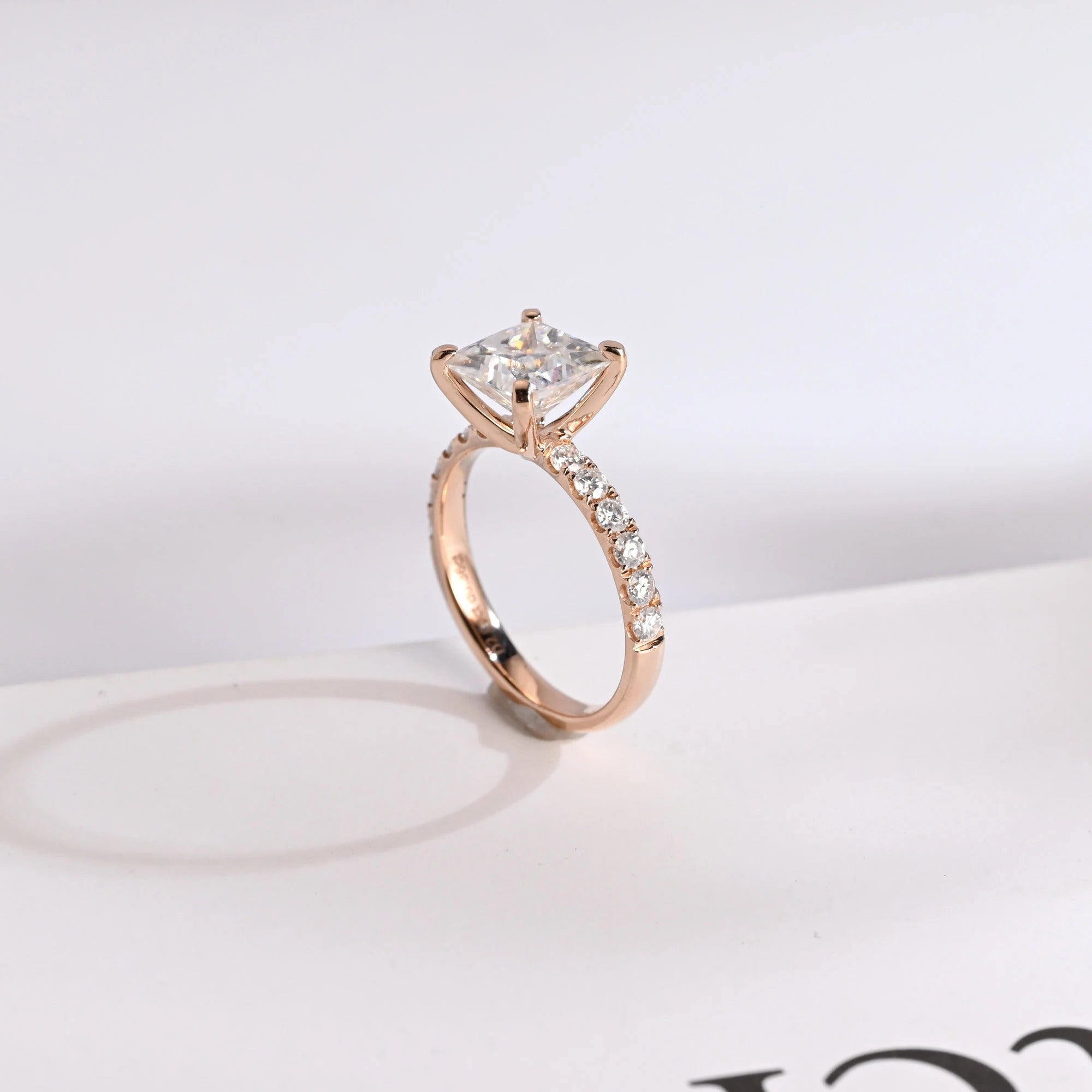 Solid Gold Princess Cut Moissanite Engagement Ring, Anniversary Gift for Her