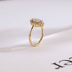 Solid Gold Marquise Cut Halo Moissanite Engagement Ring, Bridal Ring for Women