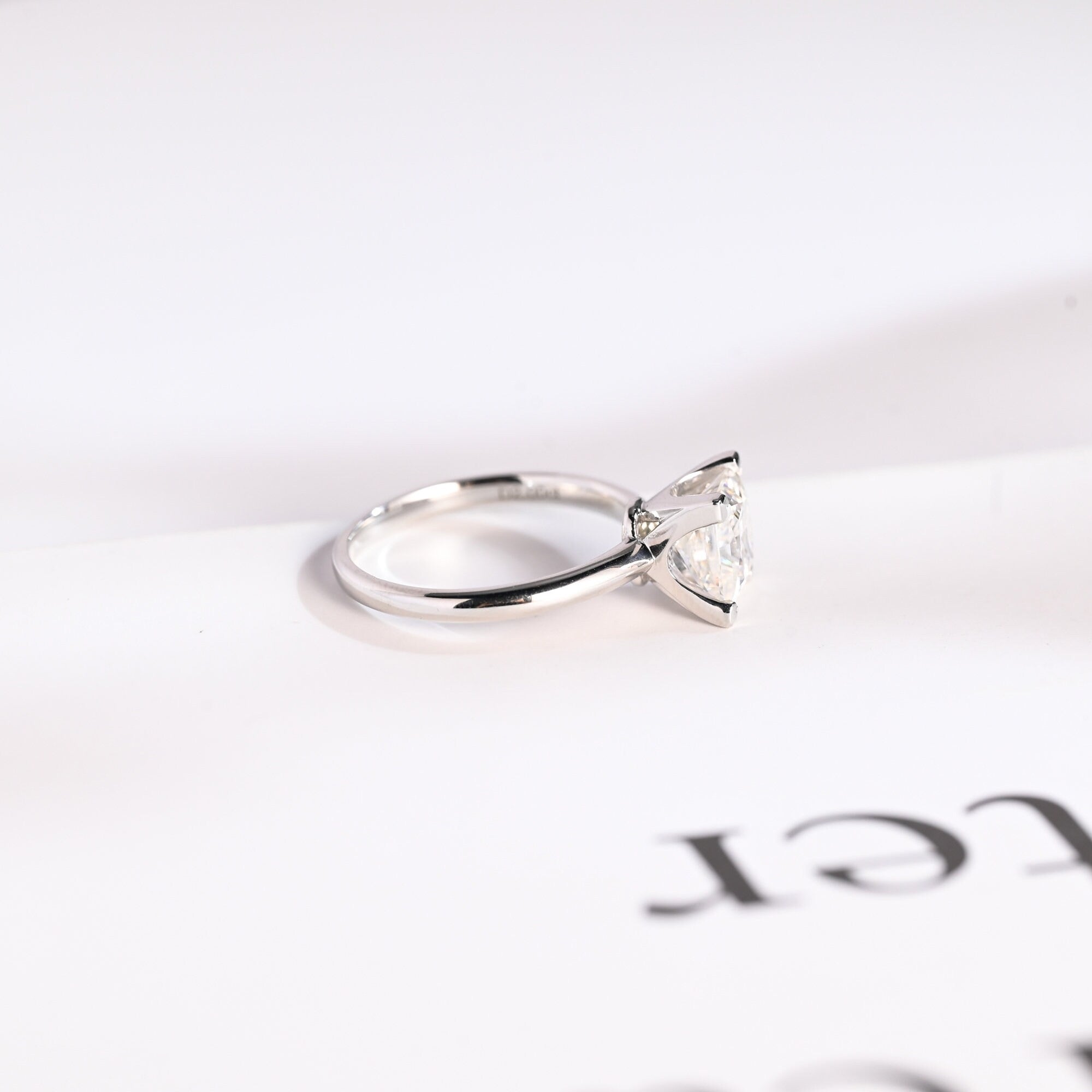 Solid Gold Princess Cut Moissanite Engagement Ring, Art Deco Ring