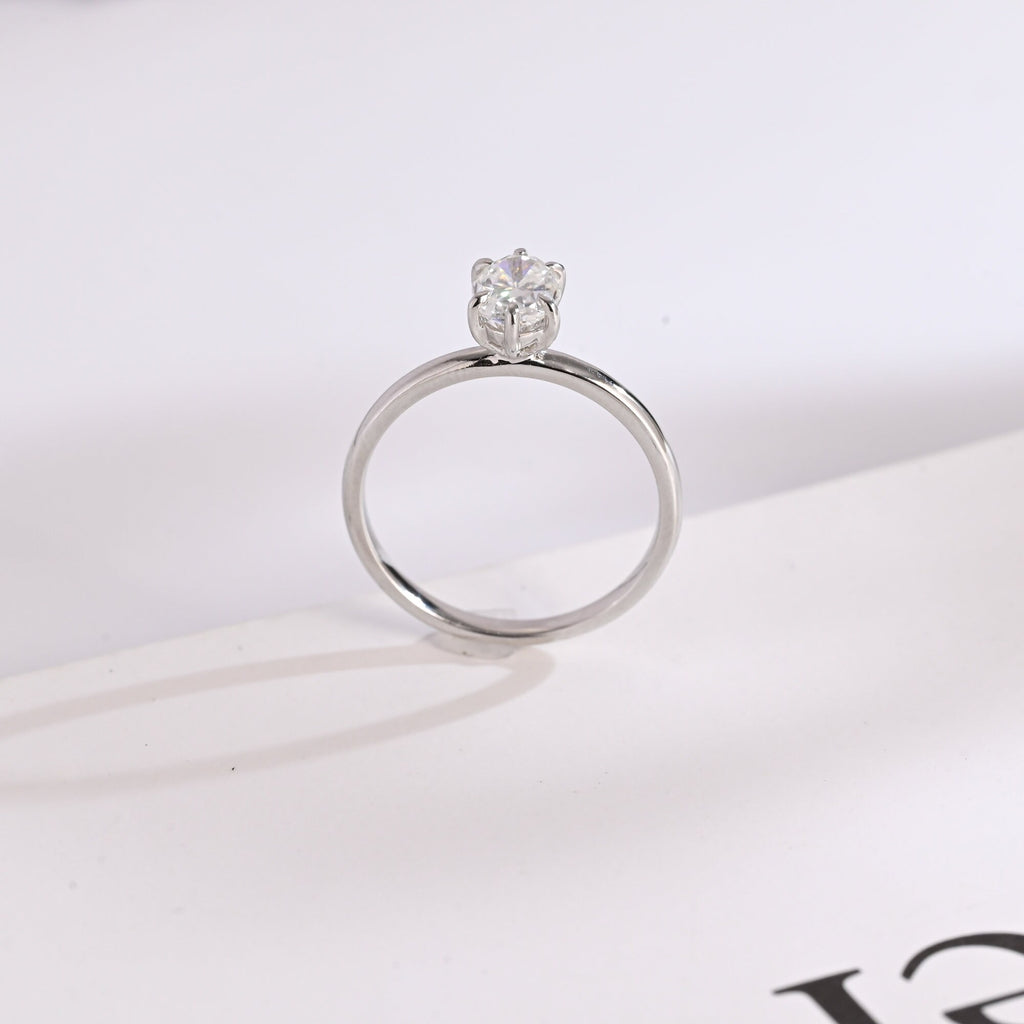 Solid Gold Solitaire Oval Cut Moissanite Engagement Ring with Six Prongs