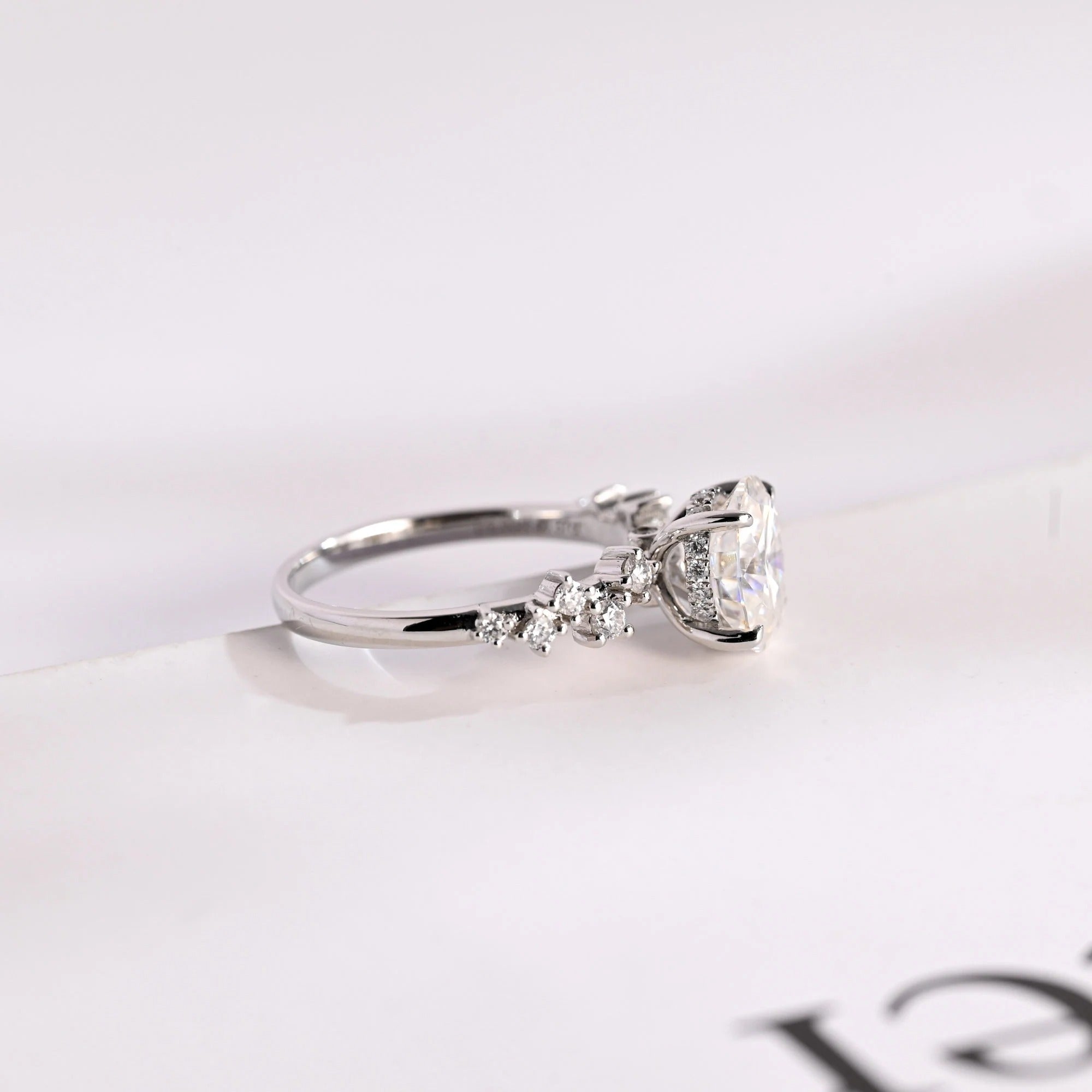 Solid Gold Oval Cut Moissanite Engagement Ring with Hidden Halo