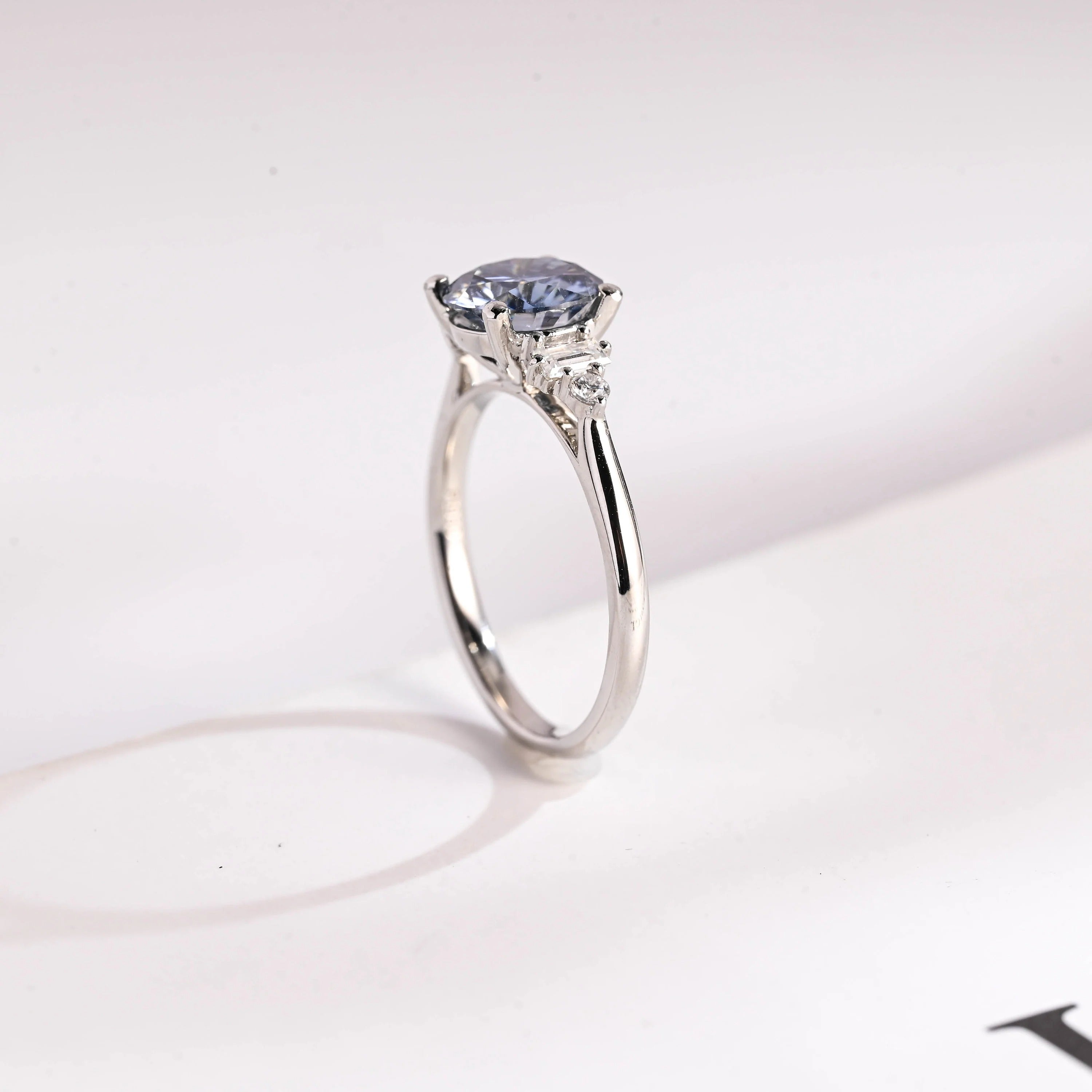 Solid Gold Light Blue Round Cut Moissanite Engagement Ring, Anniversary Gift for Her Secondary image