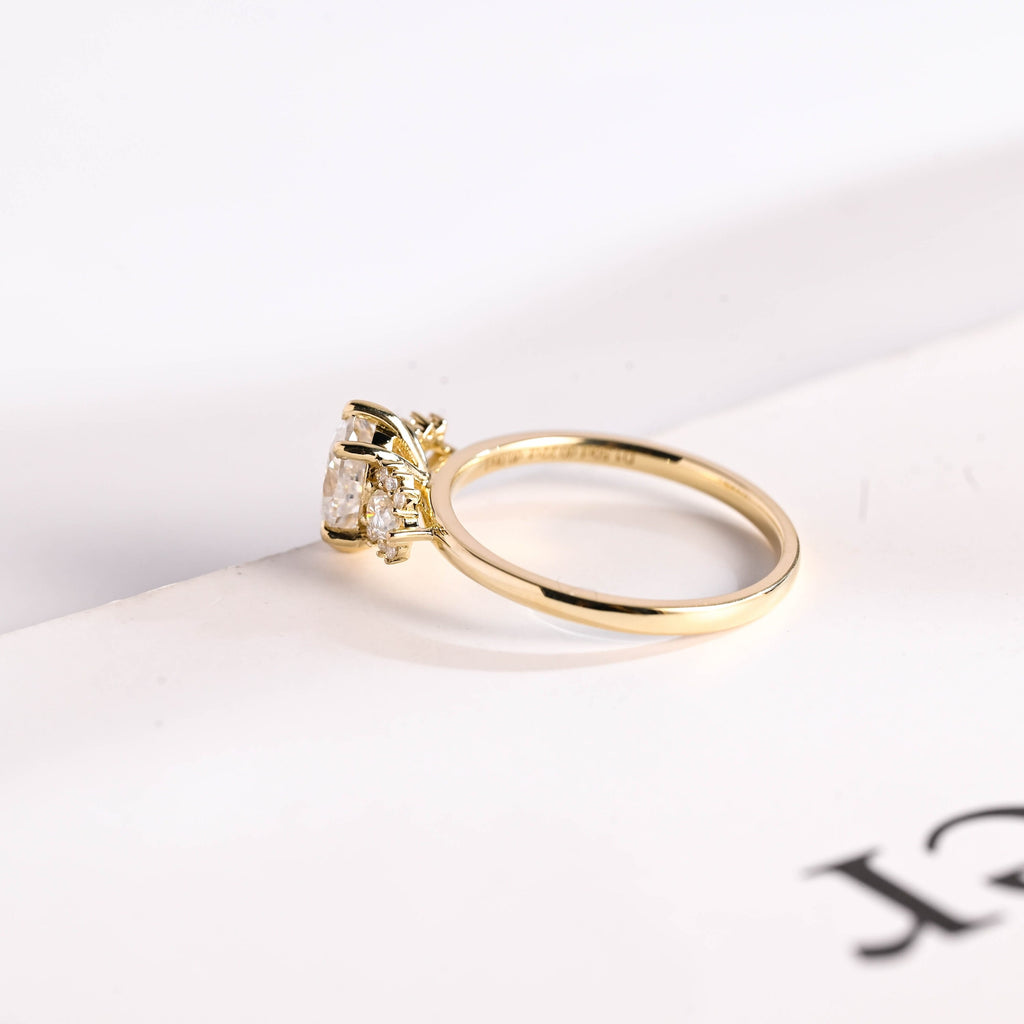 Solid Gold Oval Cut Moissanite Engagement Ring, Vintage Promise Ring