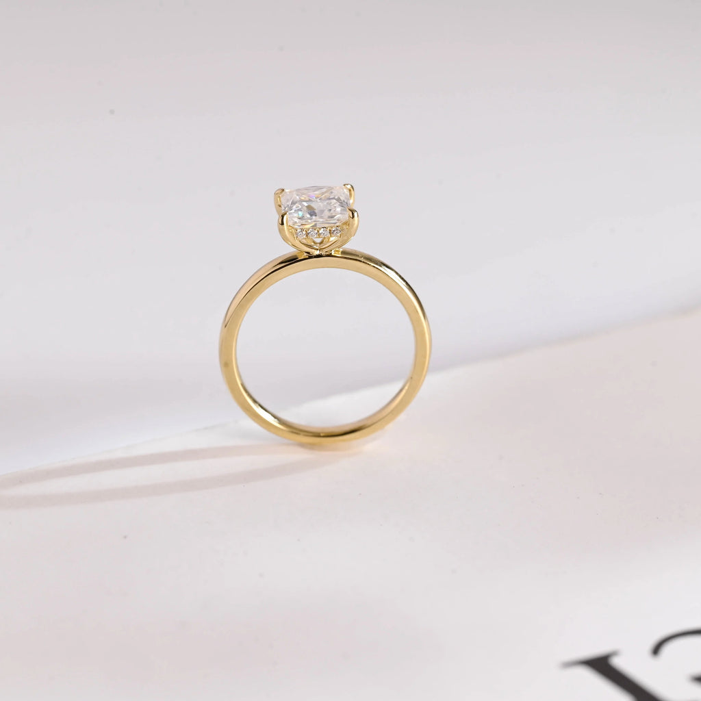Solid Gold Princess Cut Moissanite Engagement Ring, Promise Ring