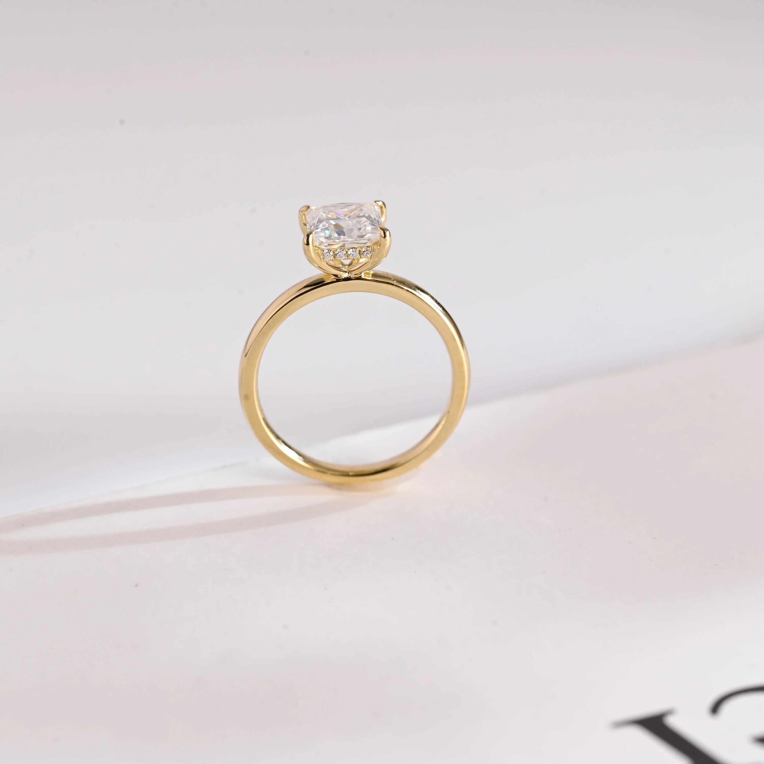 Solid Gold Princess Cut Moissanite Engagement Ring, Promise Ring