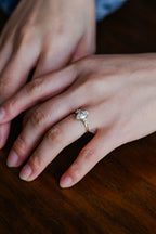 Solid Gold Marquise Cut Moissanite Engagement Ring, Three Stone Ring
