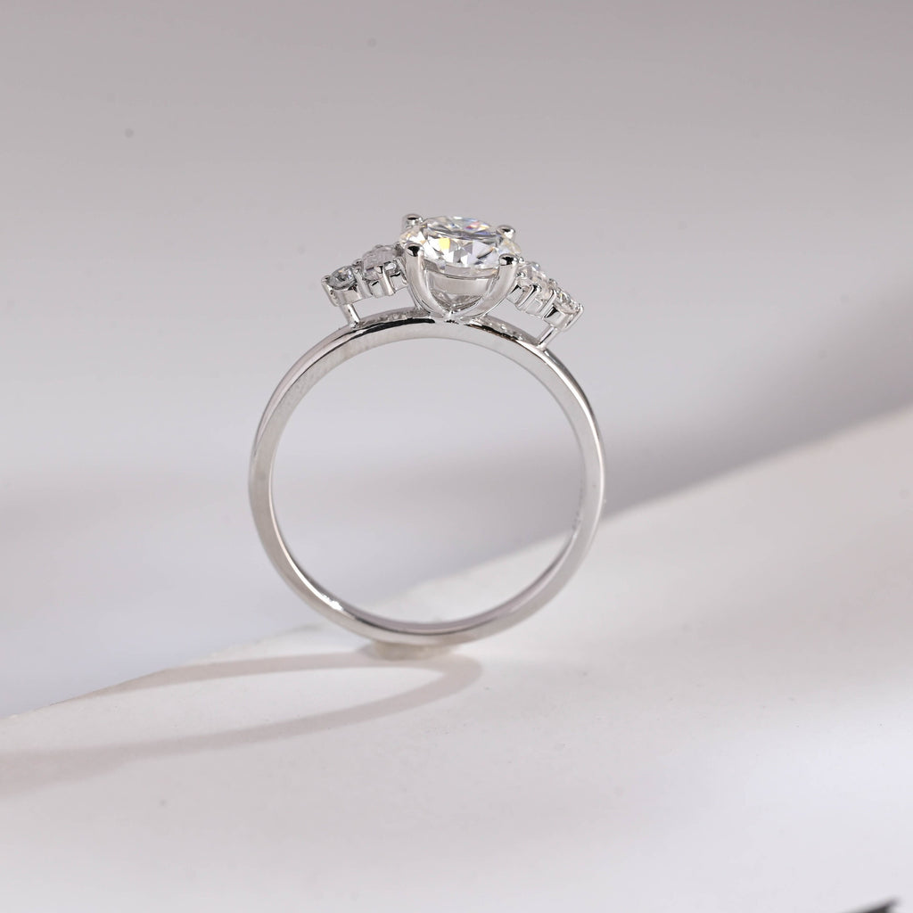 Three Stone Round Moissanite Engagement Ring, Solid Gold Dainty Anniversary Ring