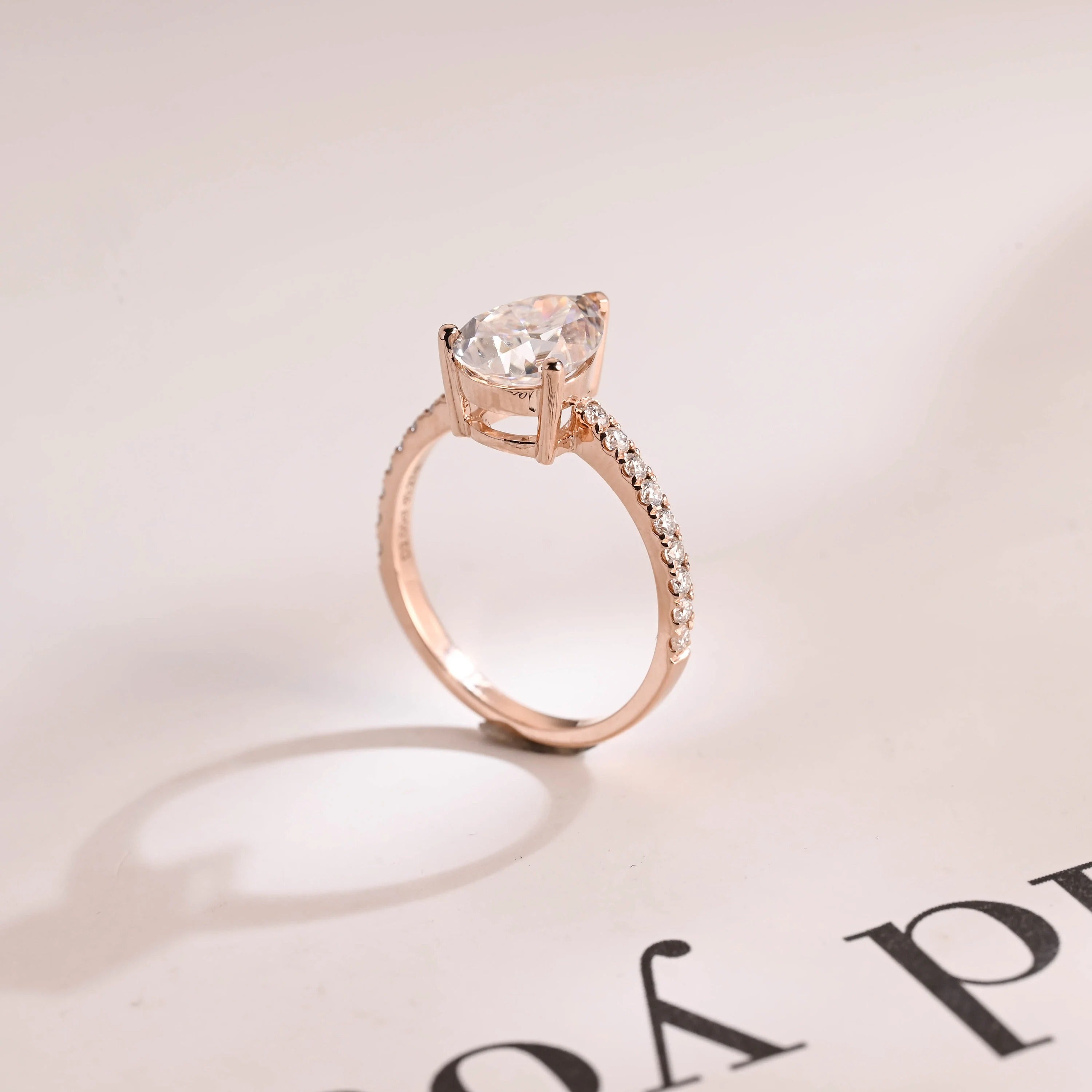 Solid Gold Pear Cut Moissanite Engagement Ring, Half Pave Proposal Ring Secondary image