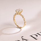 Solid Gold Oval Moissanite Engagement Ring with Marquise Moissanite Accent
