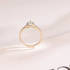 Solid Gold Pear Moissanite Engagement Ring, Flower Halo Promise Ring for Her