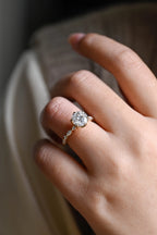 Solid Gold Floral Pave Round Moissanite Engagement Ring, Anniversary Gift for Her