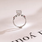 Solid Gold Round Moissanite Engagement Ring, Aquamarine & Ruby Side Stone Ring