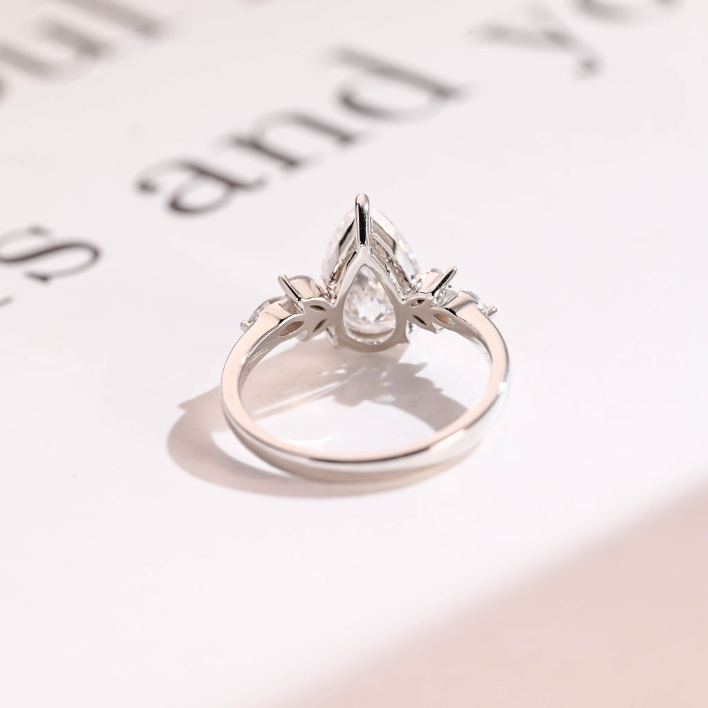 Solid Gold Pear Moissanite Engagement Ring, Proposal Ring for Her