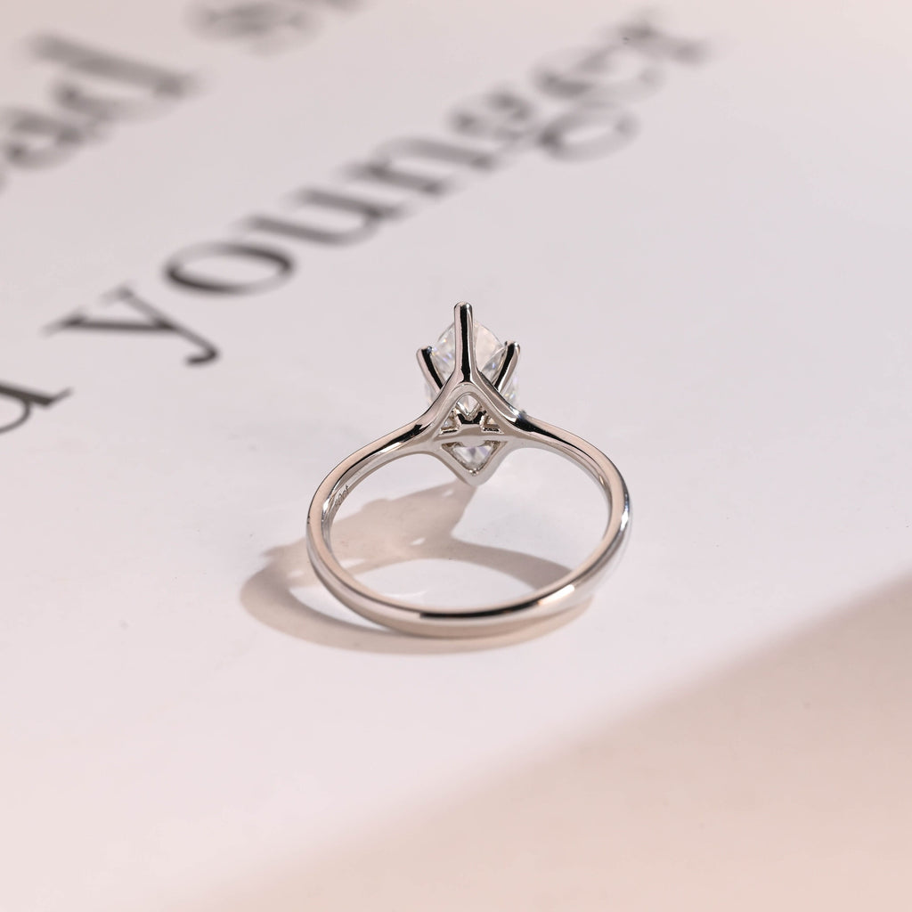 Solid Gold Marquise Cut Moissanite Engagement Ring, Promise Ring