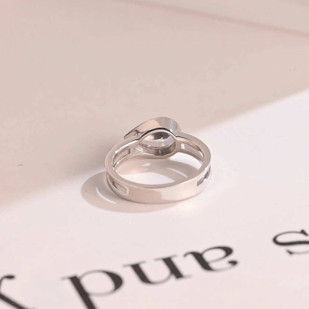 Solid Gold Pear Cut Moissanite Engagement Ring, Double Band Ring