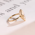 Solid Gold Marquise Moissanite Engagement Ring, Vintage Bezel Ring