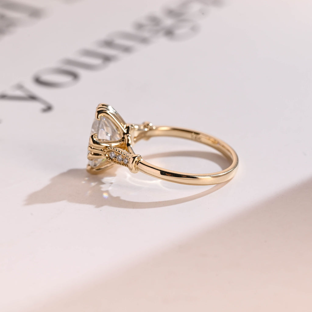 Solid Gold Oval Moissanite Engagement Ring, Filigree Wedding Ring