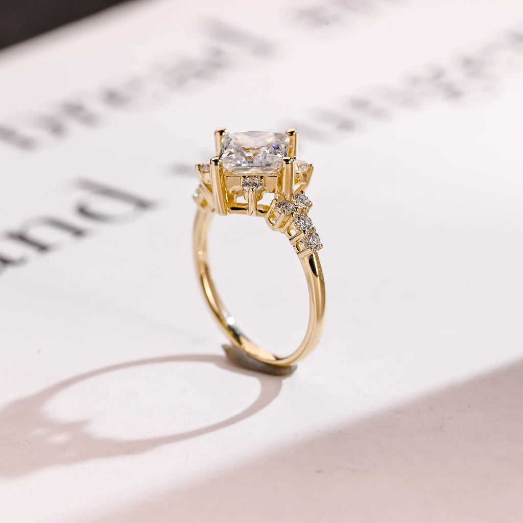 Solid Gold Princess Cut Moissanite Engagement Ring, Custom-Made Ring Available