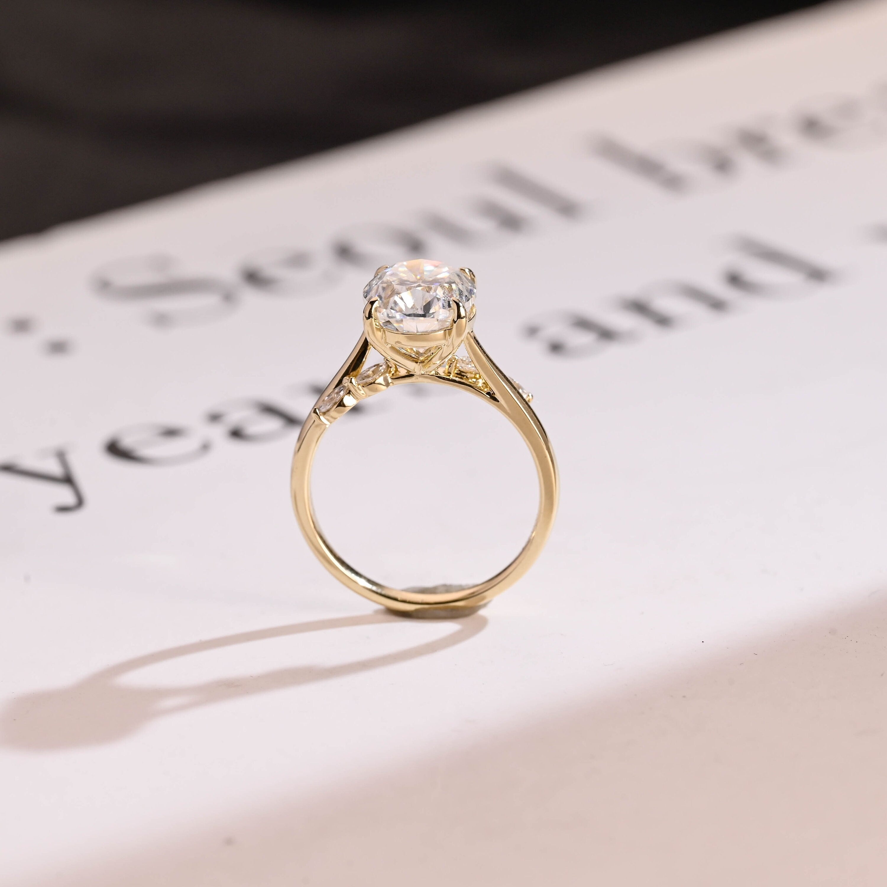 Solid Gold Oval Moissanite Engagement Ring, Bypss Proposal Ring
