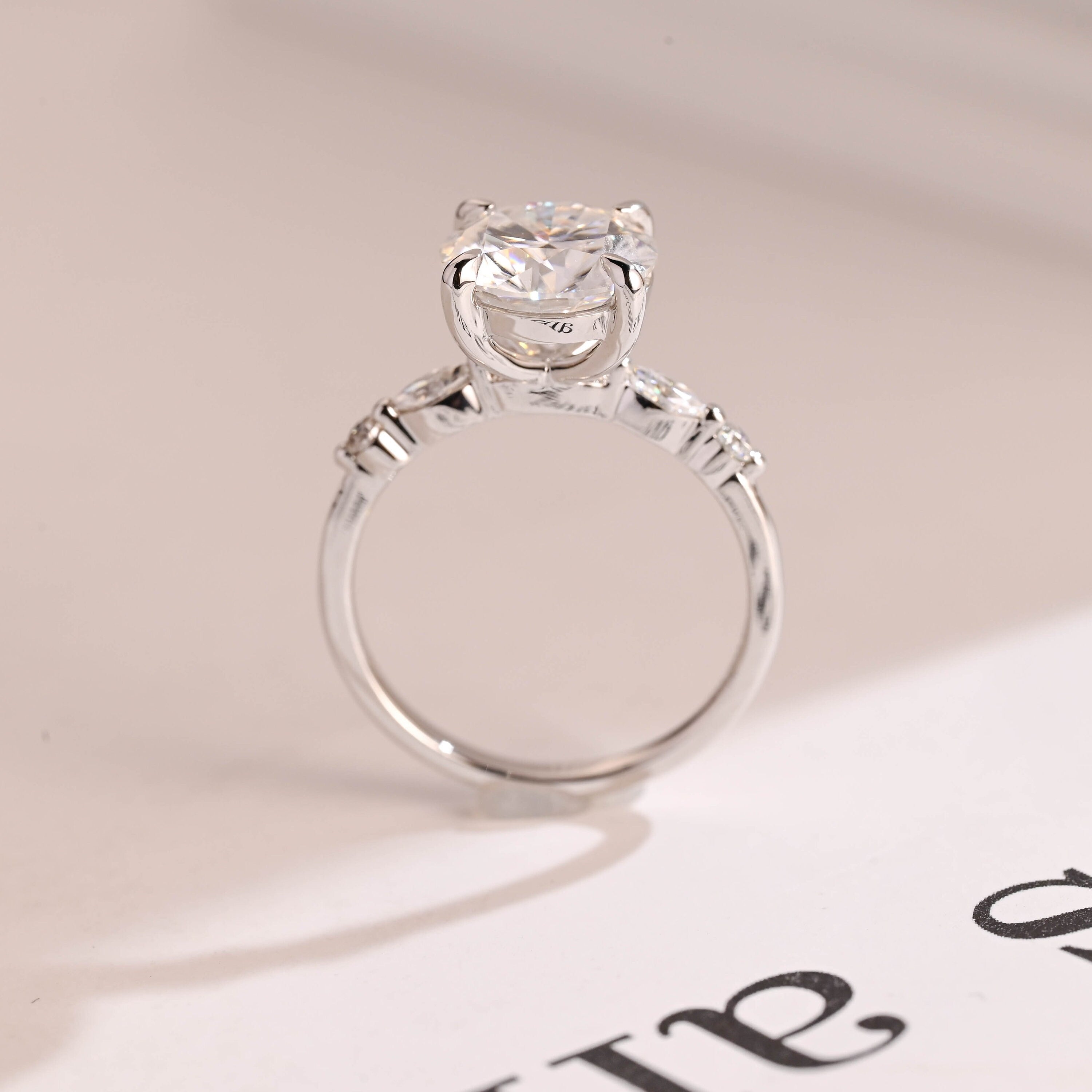 Solid Gold Round Moissanite Engagement Ring, Promise Ring for Her