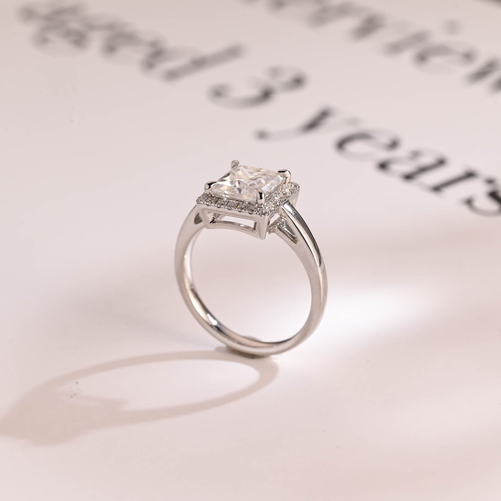 Solid Gold Princess Cut Moissanite Engagement Ring, Promise Ring