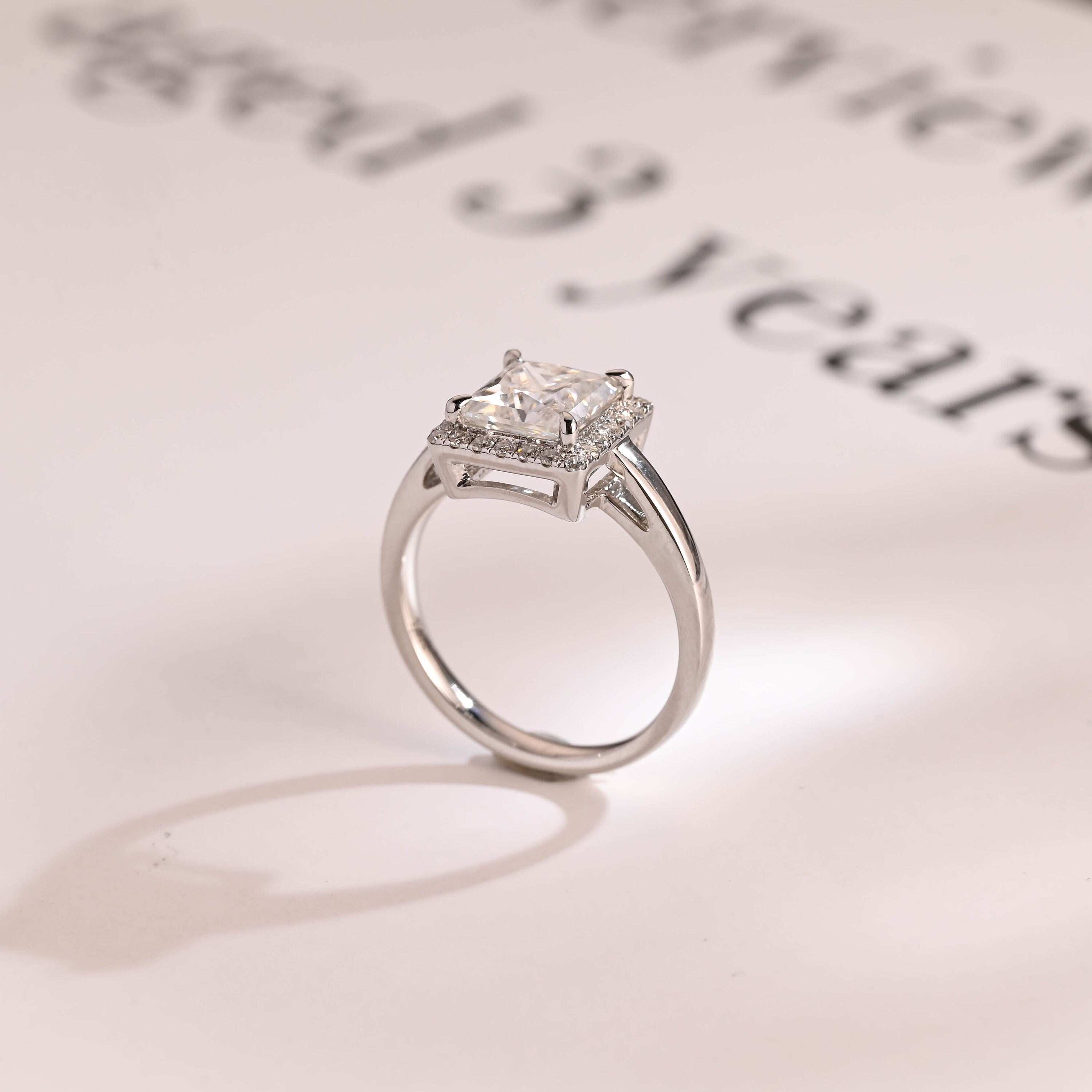 Solid Gold Princess Cut Moissanite Engagement Ring, Promise Ring