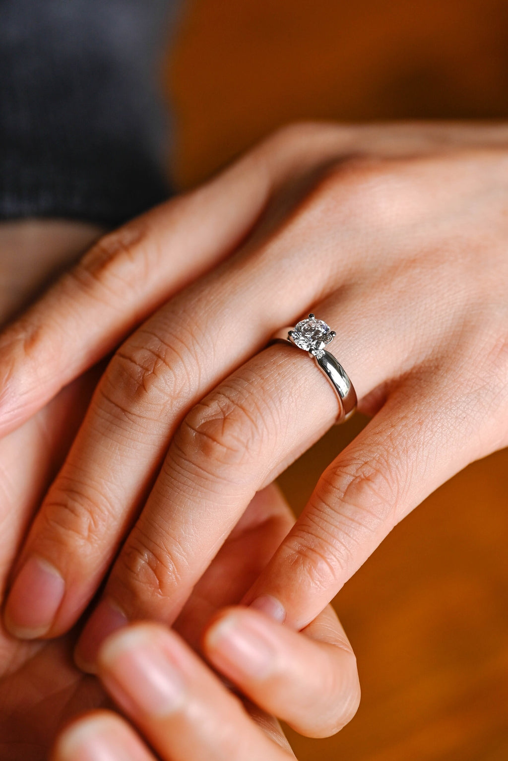 Solid Gold Minimalist Round Moissanite Engagement Ring, 3.5mm Width Band Ring