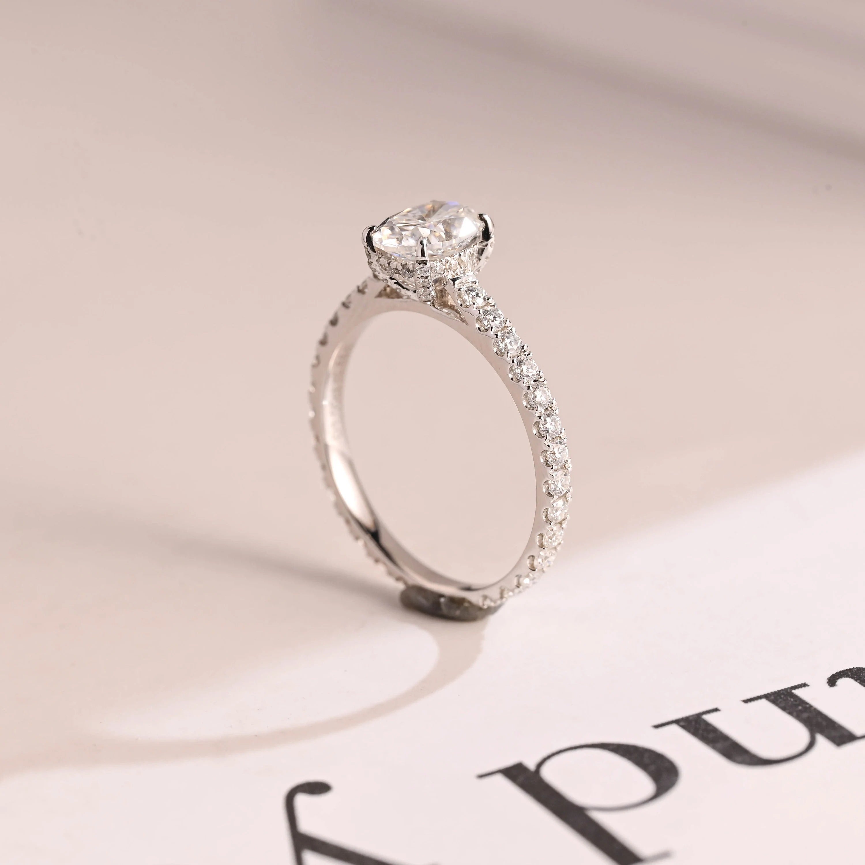 Solid Gold Oval Cut Moissanite Engagement Ring, Proposal Ring Secondary image