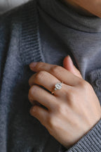 Solid Gold Emerald Cut Moissanite Engagement Ring, Dainty Cluster Promise Ring