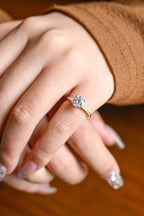Solid Gold Tulip Floral Hidden Halo Round Moissanite Engagement Ring, Anniversary Gift for Her