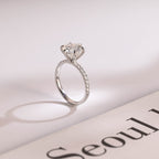 Solid Gold Half Eternity Round Moissanite Engagement Ring, Anniversary Gift for Wife