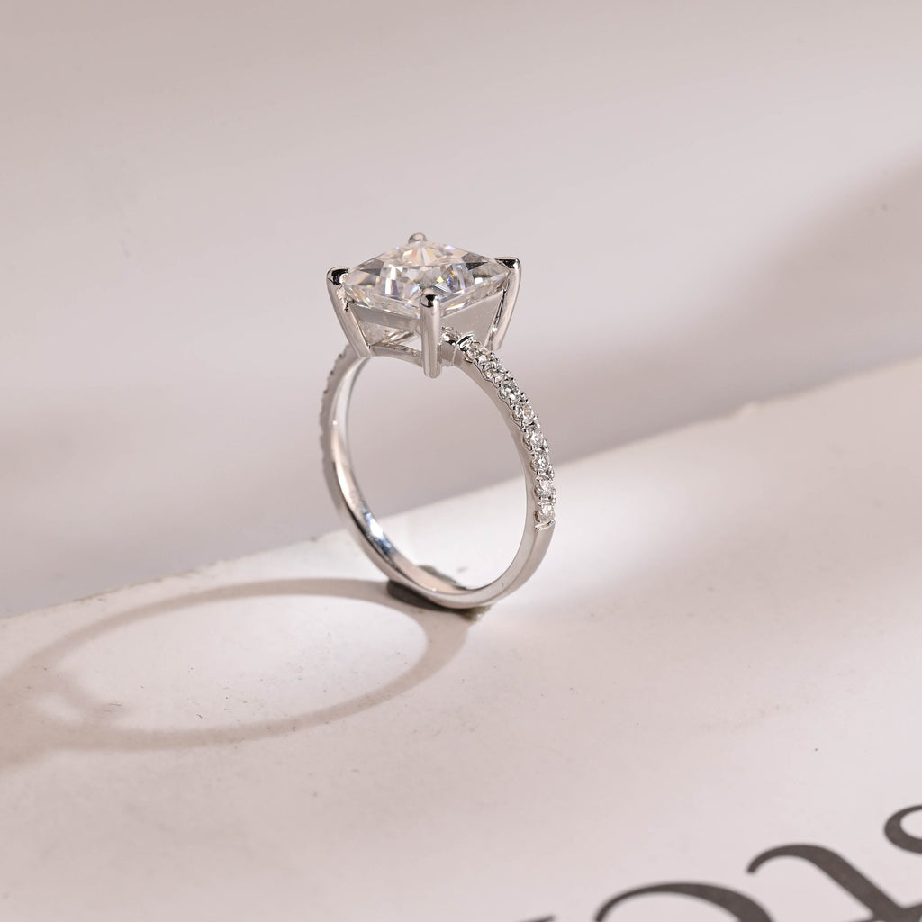 Solid Gold Half Eternity Princess Cut Moissanite Engagement Ring, Promise Ring