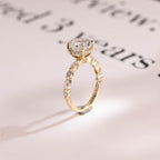 Solid Gold Oval Moissanite Engagement Ring, Hidden Halo Proposal Ring