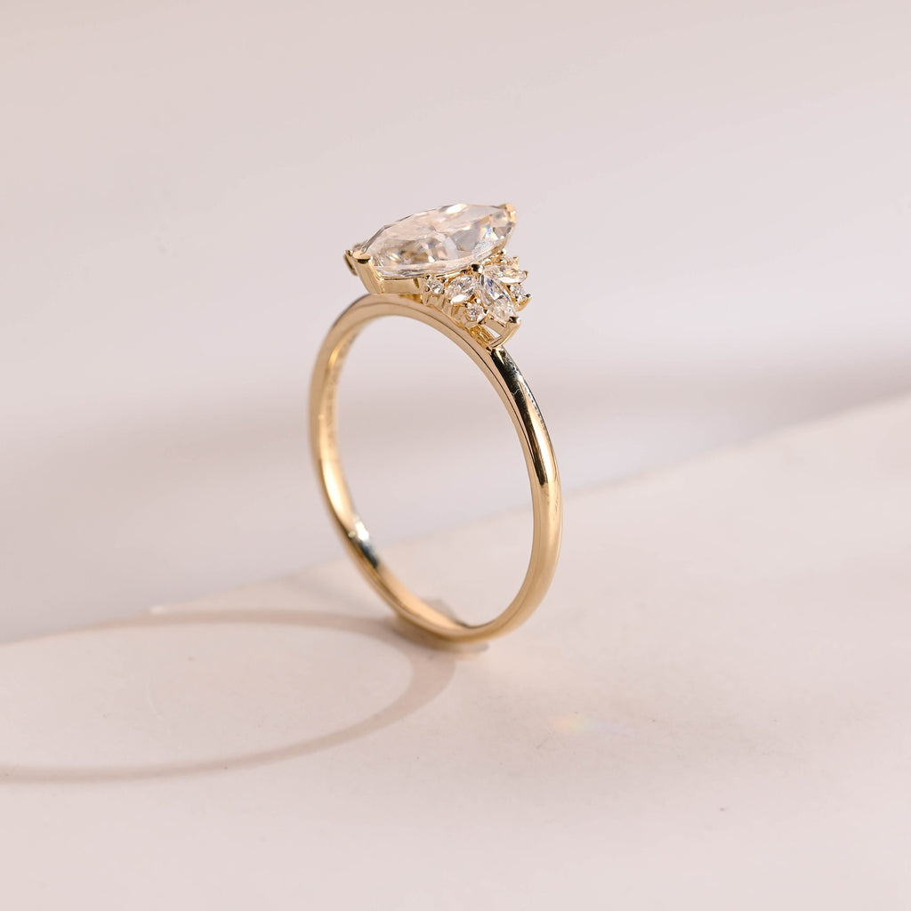 Solid Gold Marquise Moissanite Engagement Ring with Accent Stones