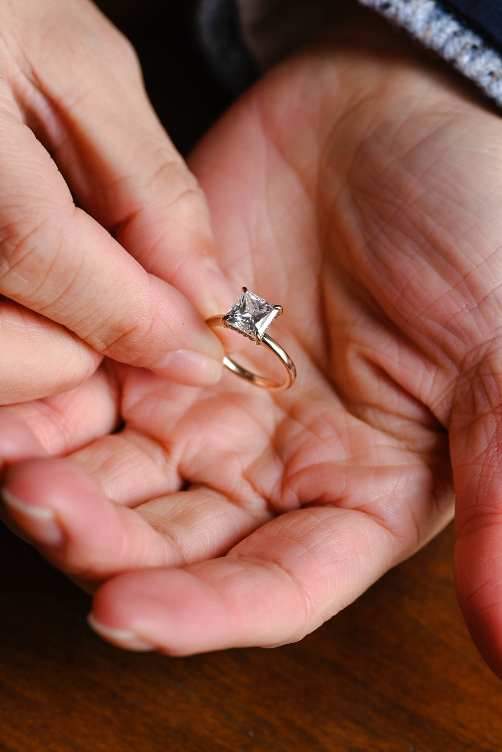 Solid Gold Princess Moissanite Engagement Ring, Proposal Ring