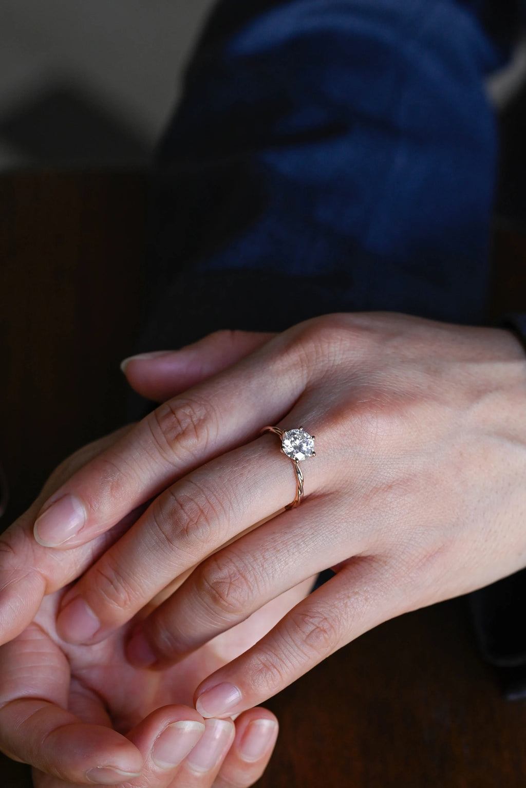 Solid Gold Moissanite Engagement Ring, Twisted Rope Band