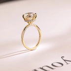 Solid Gold Hidden Halo Round Moissanite Engagement Ring, Anniversary Gift