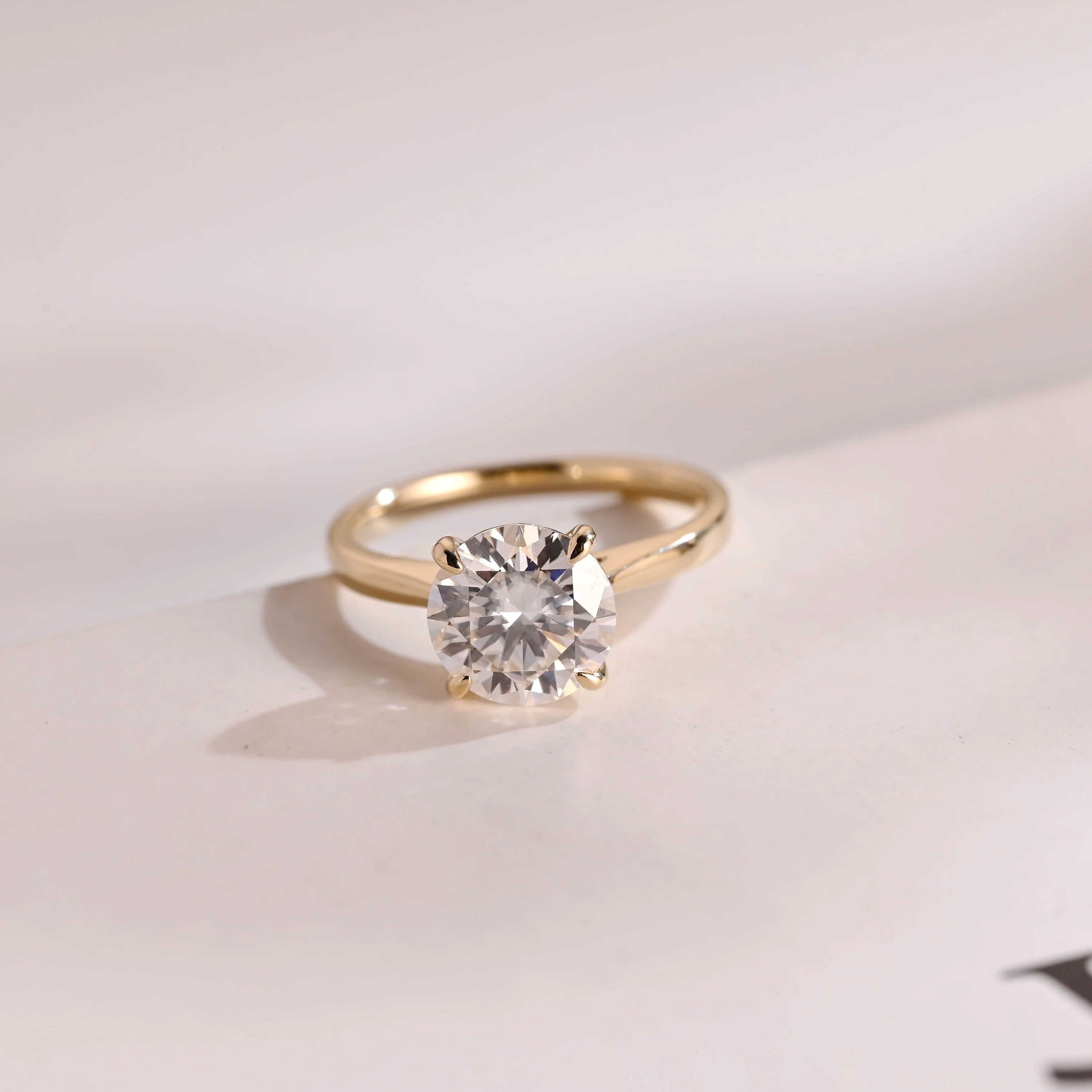 Solid Gold Round Cut Moissanite Engagement Ring, Anniversary Gift for Her Main image