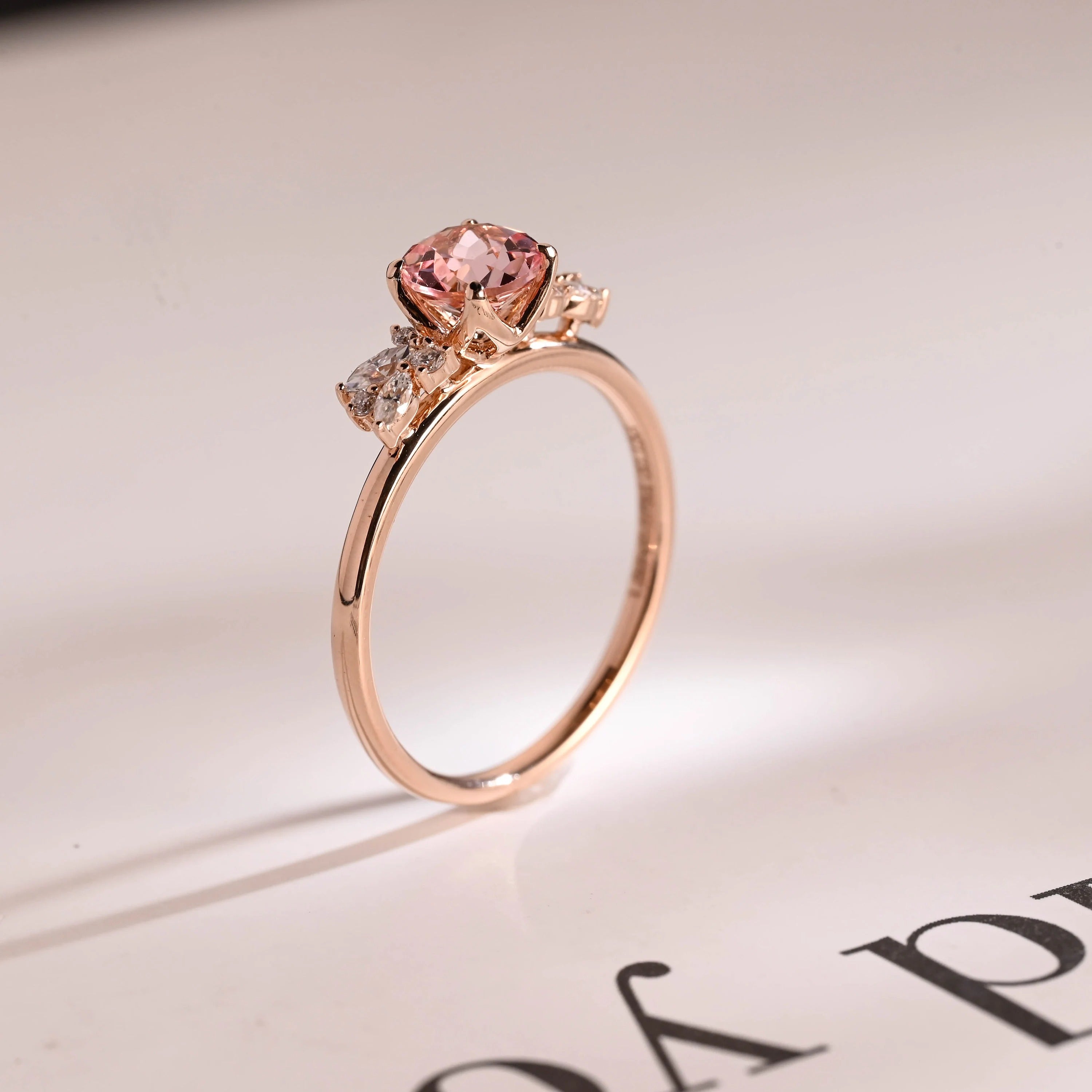 Solid Gold Round Cut Pink Sapphire Engagement Ring, Promise Ring Secondary image