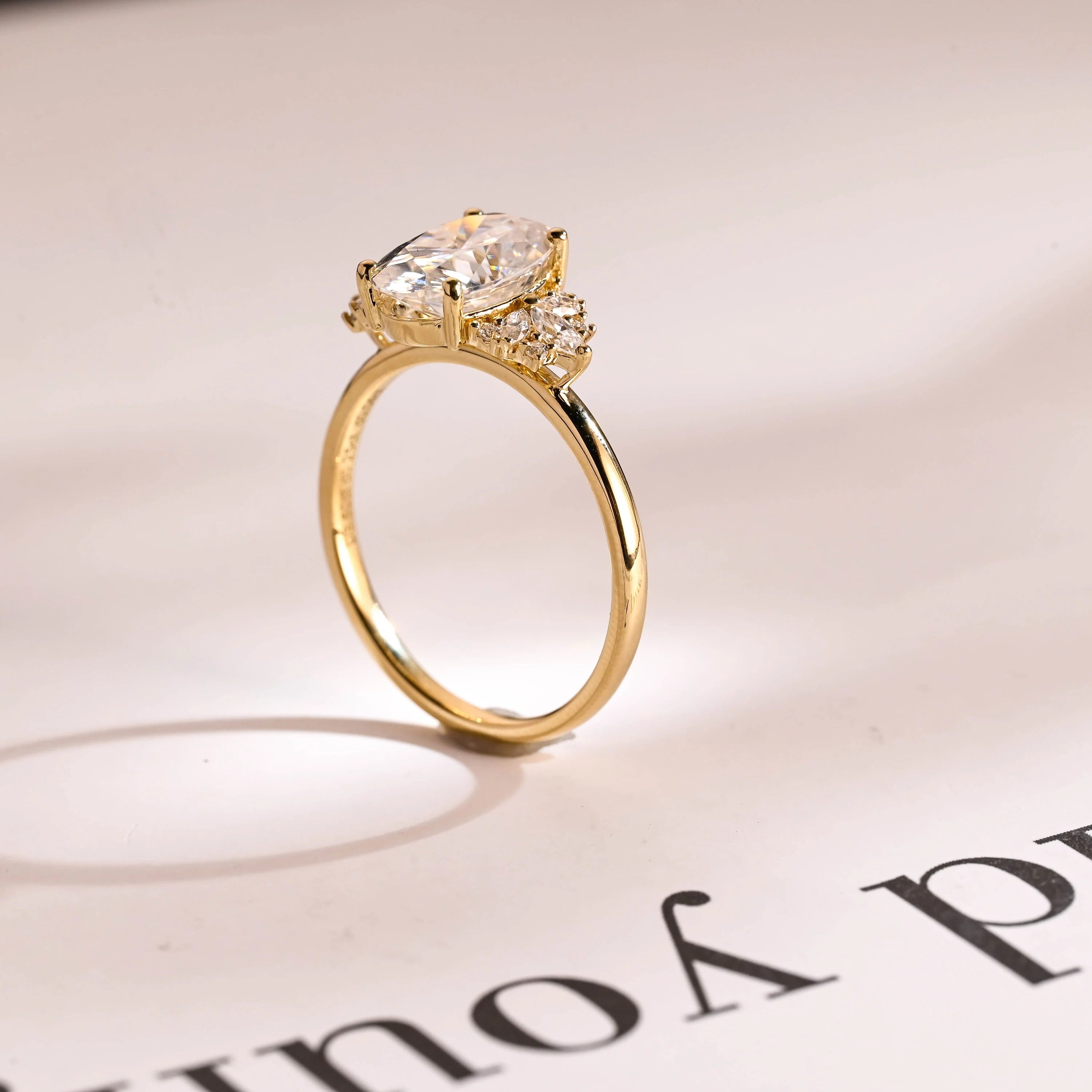 Solid Gold Oval Cut Moissanite Engagement Ring, Anniversary Gift for Women Secondary image