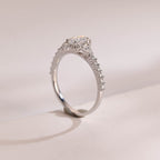 Solid Gold Halo Crushed Ice Oval Moissanite Engagement Ring, Half Eternity Proposal Ring