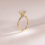 Solid Gold Hidden Halo Round Cut Moissanite Engagement Ring, Solitaire Promise Ring for Her
