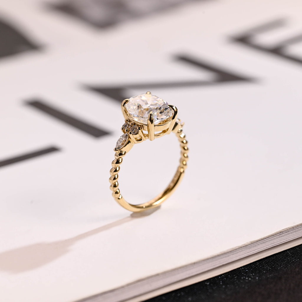 Solid Gold Twisted Band Oval Moissanite Engagement Ring
