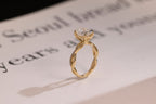 Solid Gold Oval Moissanite Engagement Ring, Twisted Band Half Eternity Bridal Ring