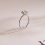 Solid Gold Sunflower Round Moissanite Engagement Ring, Half Eternity Promise Ring
