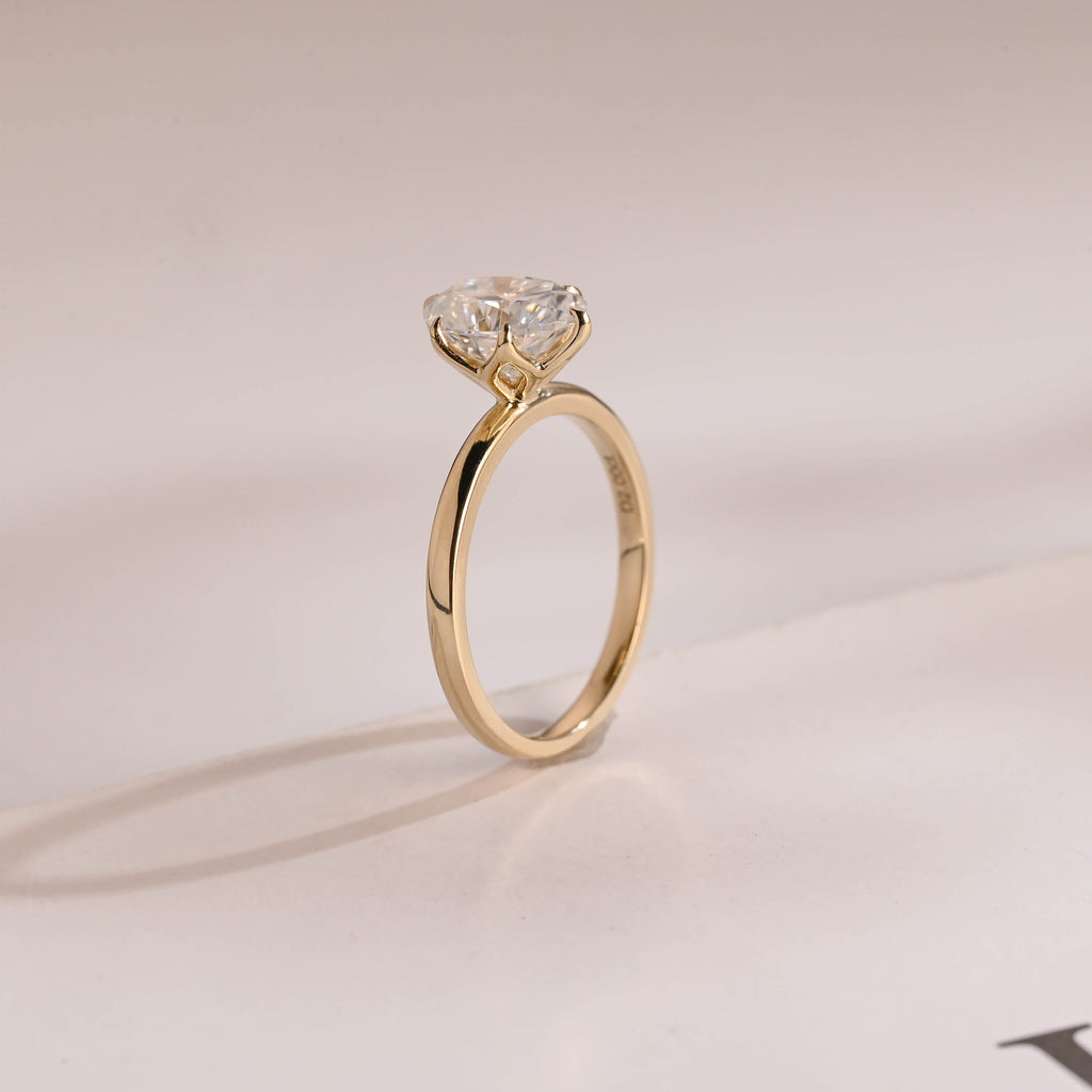 Solid Gold Minimalist Flower Oval Moissanite Engagement Ring, Promise Ring