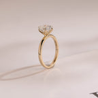 Solid Gold Minimalist Flower Oval Moissanite Engagement Ring, Promise Ring