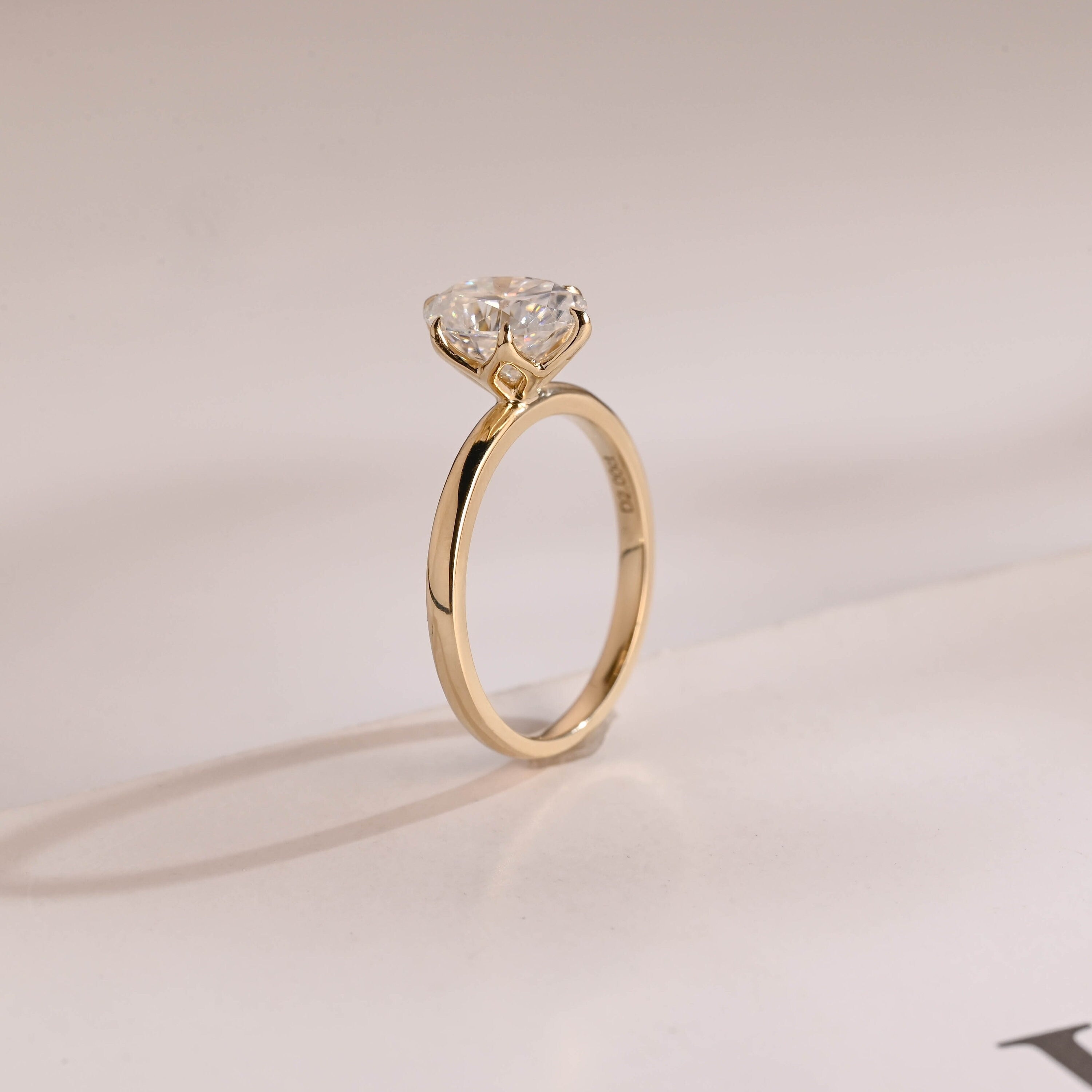Solid Gold Minimalist Flower Oval Moissanite Engagement Ring, Promise Ring